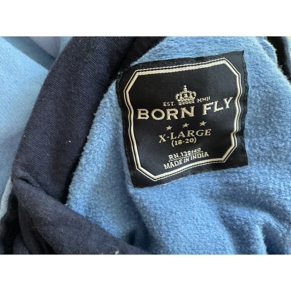 Born Fly Hoodie Youth XL 18-20 Blue Polar Bear Graphic Stay Iced Out Pullover - Picture 6 of 8